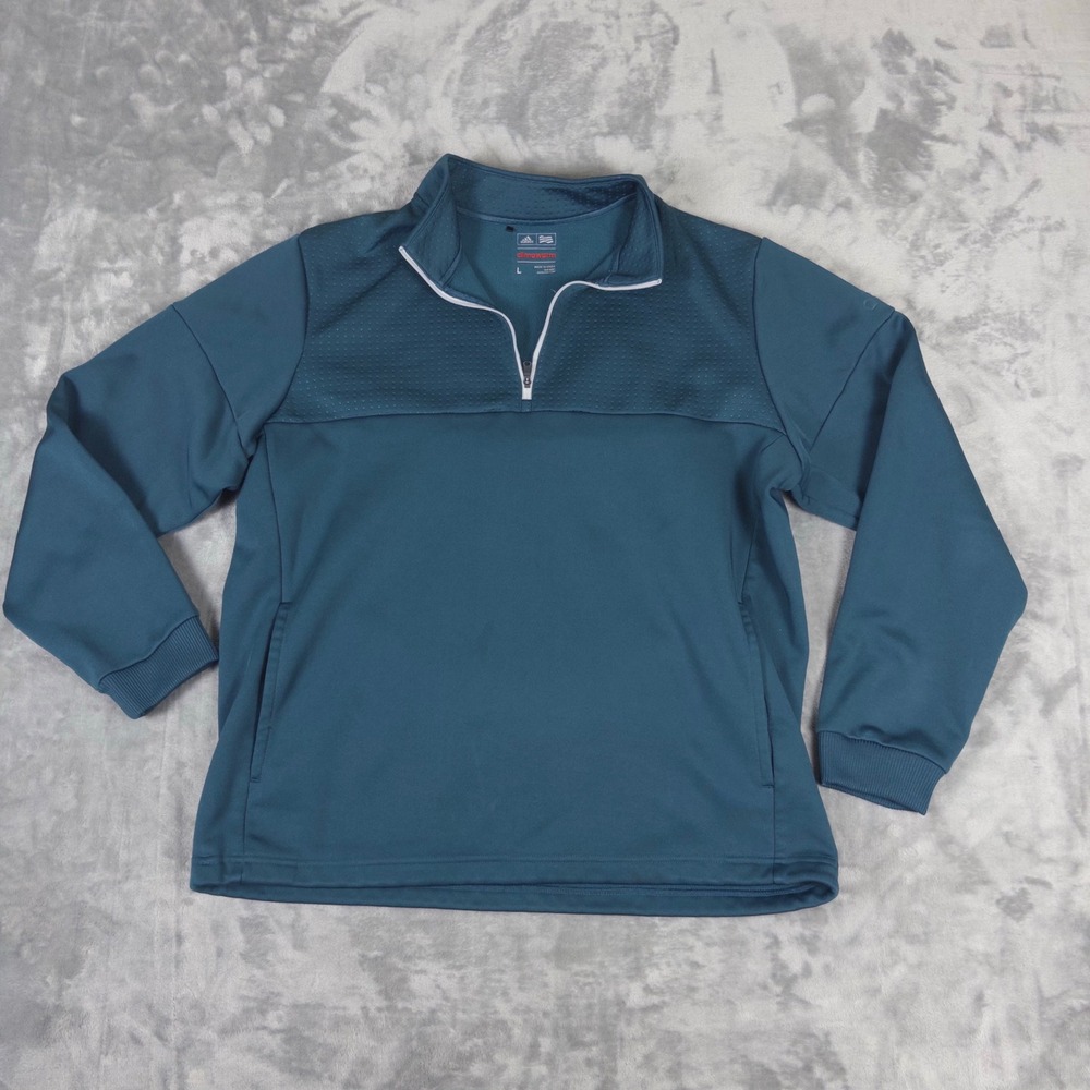 Adidas Climawarm Quarter Zip Pullover Mens Large Teal Blue Golf Fleece Sweater